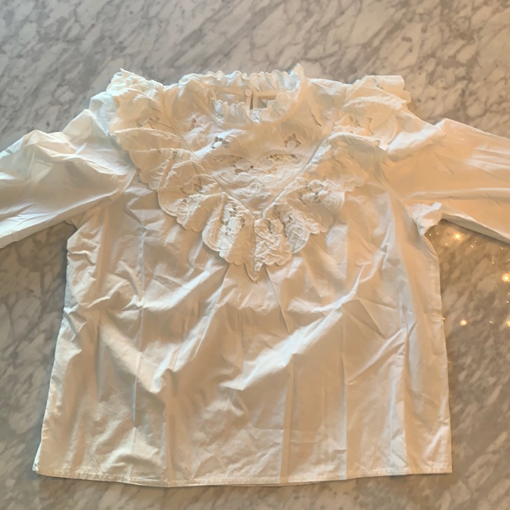 La Maille Sézane White ruffle blouse